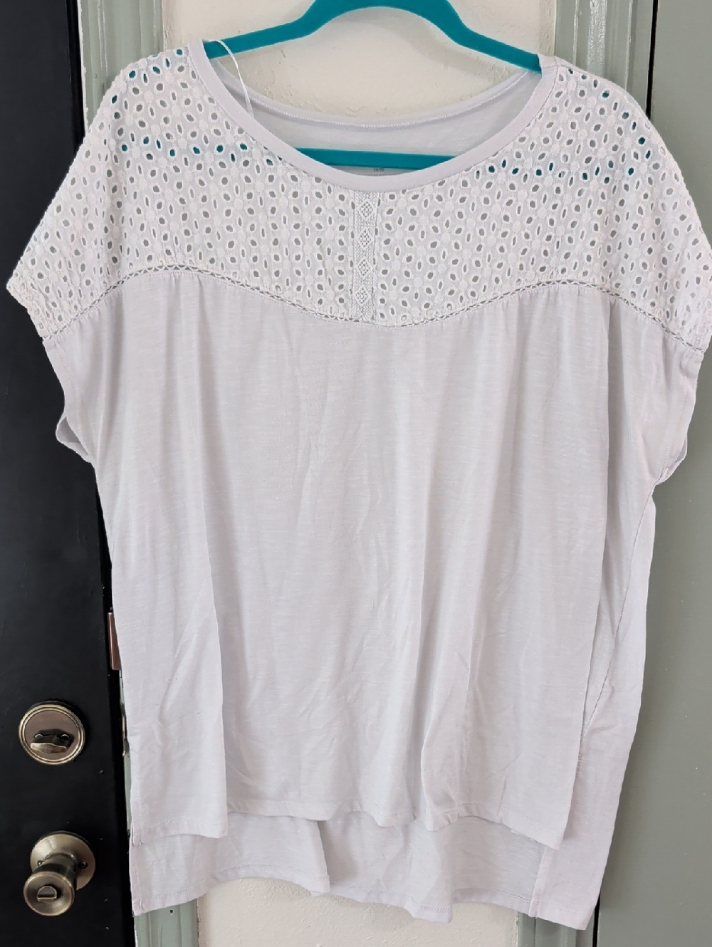 Lane Bryant White Eyelet Yoke Short Sleeve Tunic